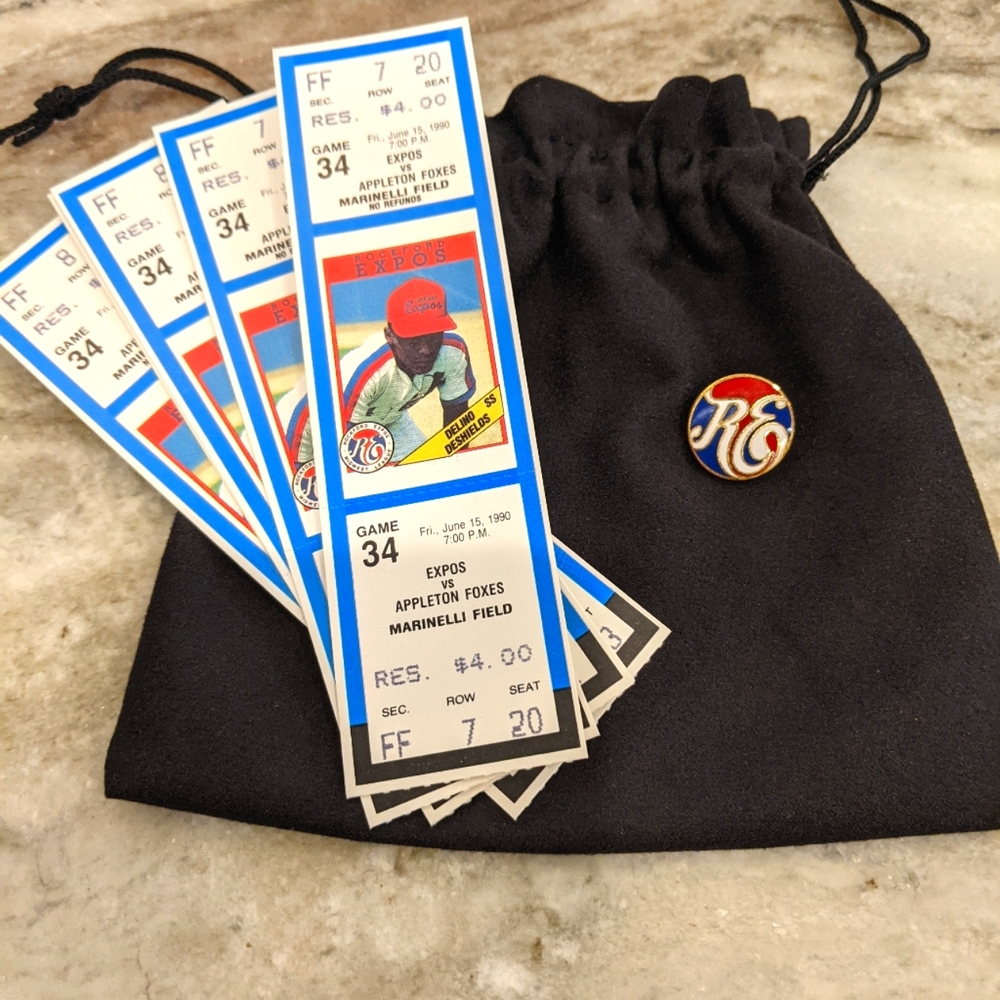 Rockford Expos Vintage Lapel Pin with Bonus Tickets Delino Deshields